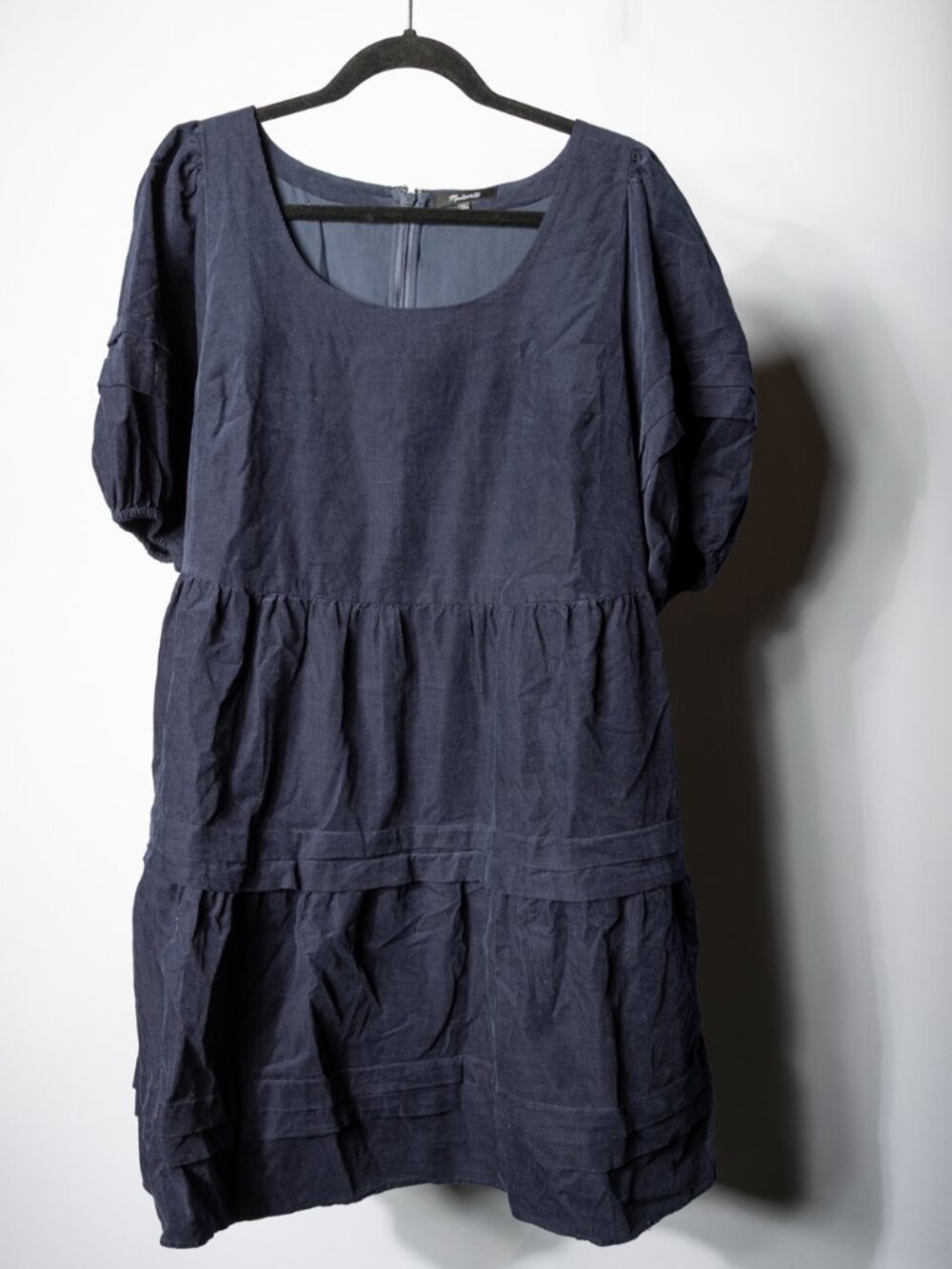 Madewell Tiered Puff Sleeve Mini Dress Navy Blue Corduroy NWOT Size XL - Picture 10 of 10